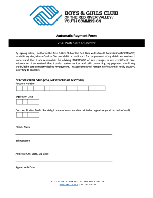 Boys & Girls Club Child Care Payment Form
