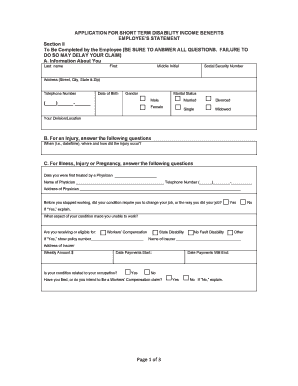 Application for Short Term Disability Income Benefits