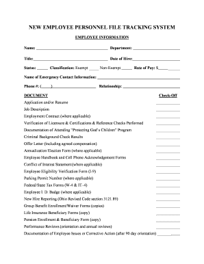 New Employee Personnel File Tracking System