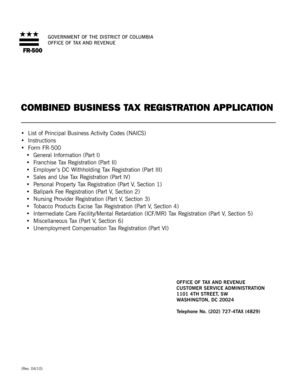DC Combined Business Tax Registration Application