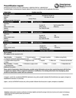 Amerigroup Precertification Request Form