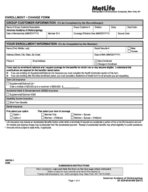 MetLife Enrollment Change Form