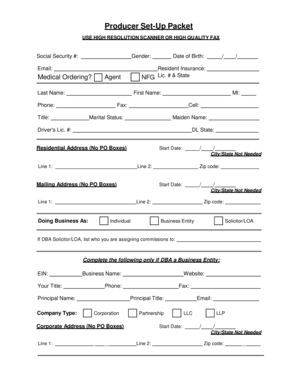 Producer Set-Up Packet