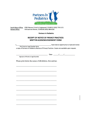 Partners In Pediatrics Privacy Practices Acknowledgment