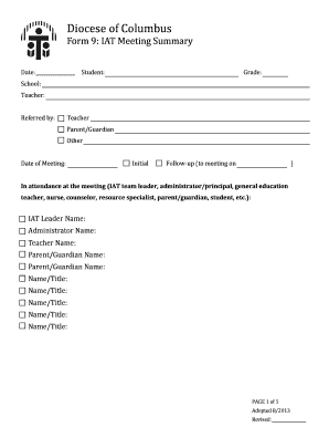 Diocese of Columbus IAT Meeting Summary Form
