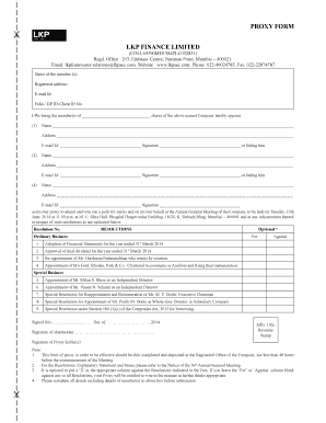 Proxy Form for LKP Finance Limited Annual General Meeting