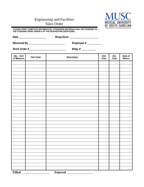 Engineering Sales Order Form