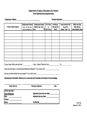 Prior State Service Questionnaire