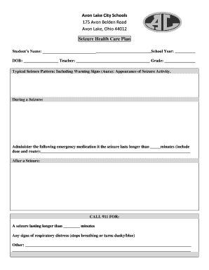 Seizure Health Care Plan