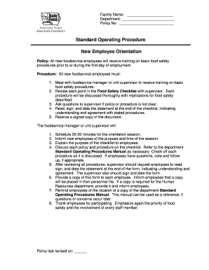New Employee Food Safety Orientation Form