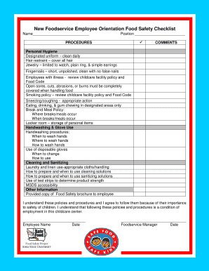 New Foodservice Employee Orientation Food Safety Checklist