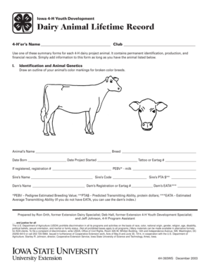 Iowa 4-H Dairy Animal Lifetime Record