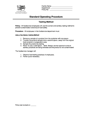 Foodservice Tasting Method Policy