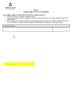 Federal Direct PLUS Loan Worksheet