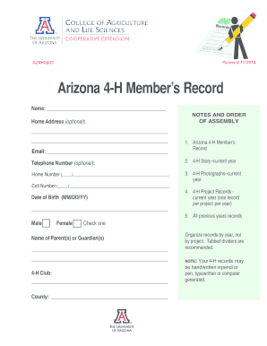 Arizona 4-H Member's Record Form
