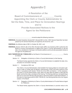 Appendix C A Resolution of the Board of Commissioners of County Appointing the Clerk or County Administrator to Set the Date, Time, and Place for Annexation Hearings and to Provide Associated Notices to the Agent for the Petitioners moved