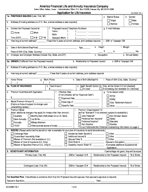 Life Insurance Application Form ACC5087
