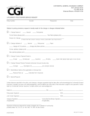 Life/Annuity Policyowner Service Request Form