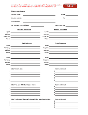 Subcontractor Resume Form