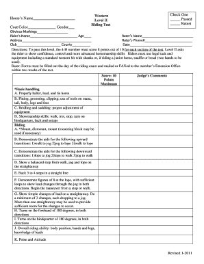 4-H Western Horse Riding Level II Test Form