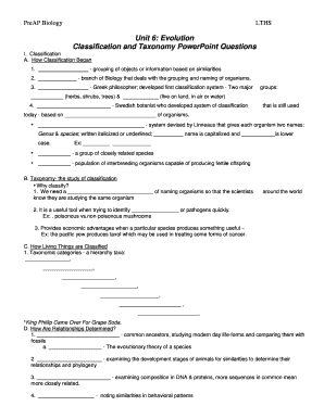 Classification and Taxonomy PowerPoint Questions