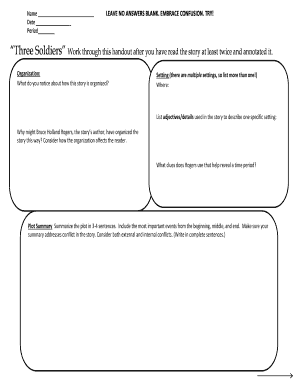 Three Soldiers Literary Analysis Worksheet