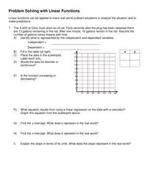 Linear Functions Problem Solving Worksheet