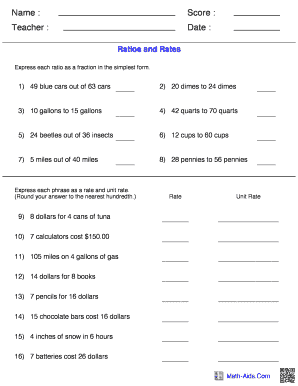 Ratios and Rates Worksheet