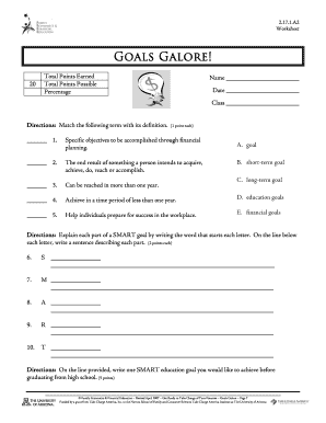 Goals Galore Worksheet