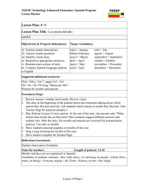 TEESP: Technology Enhanced Elementary Spanish Program Lesson Planner TEESP Lesson Plan: # 34 Lesson Plan Title: Los meses del ao Level 2 Objective(s) &amp