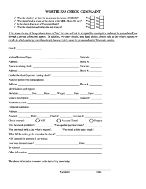 Wisconsin Worthless Check Complaint Form