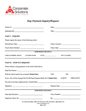 Stop Payment Inquiry/Request Form