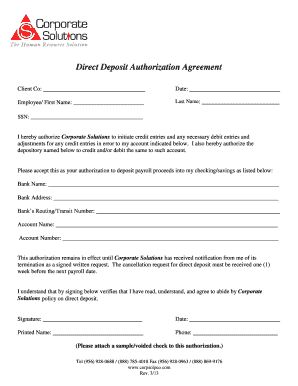 Direct Deposit Authorization Agreement