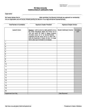NC State Verification of Aspirants Form