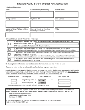 Leeward Oahu School Impact Fee Application - Hawaii DOE