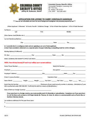 Oregon Concealed Handgun License Application