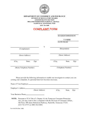 Tennessee Consumer Protection Complaint Form