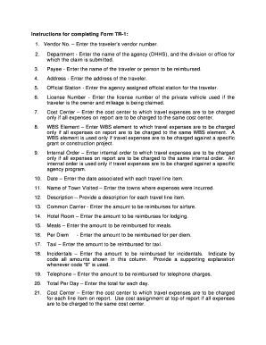 Form TR-1 Travel Expense Reimbursement