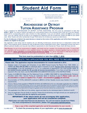 Archdiocese of Detroit Tuition Assistance Application
