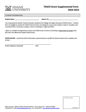 TEACH Grant Supplemental Form