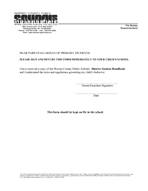 Warren County Student Handbook Acknowledgment Form