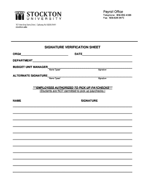 Signature Verification Sheet