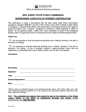 New Jersey Supervisory Conflicts of Interest Certification