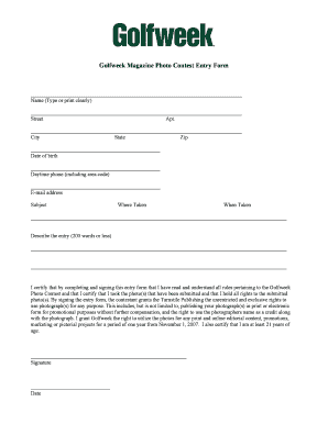 Golfweek Magazine Photo Contest Entry Form