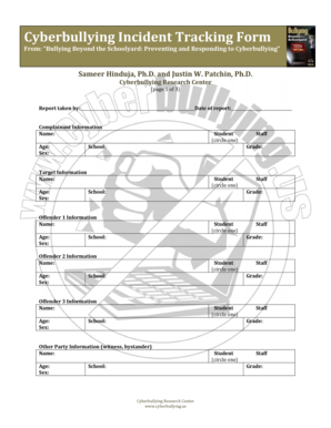 Cyberbullying Incident Tracking Form