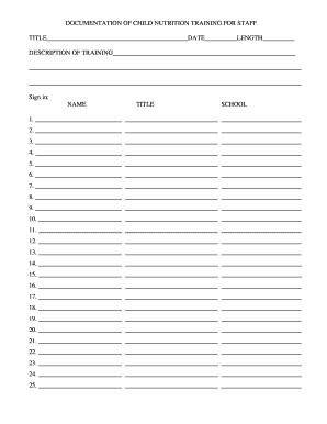 Child Nutrition Training Staff Documentation