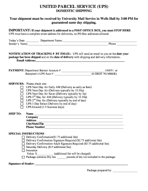 UPS Domestic Shipping Form
