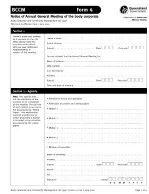 Queensland Annual General Meeting Notice Form