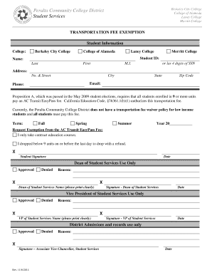 Peralta Community College District Transportation Fee Exemption