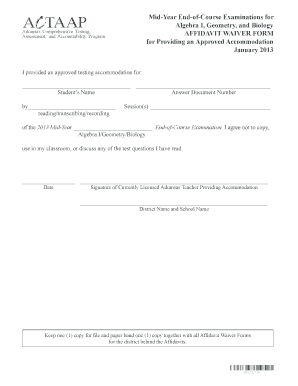 Arkansas Affidavit Waiver Form for Testing Accommodation